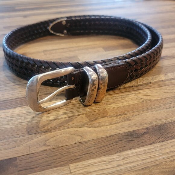 Fossil Brown Woven Leather Men's Belt with Silver Hardware/Buckle size 34 - Picture 2 of 10